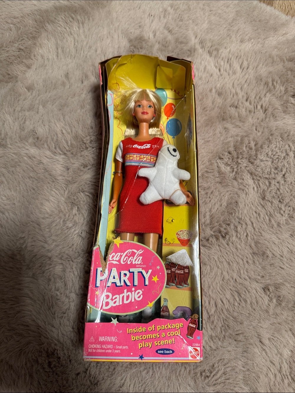 Coca-Cola Barbie in Red Party Dress with White Polar Bear